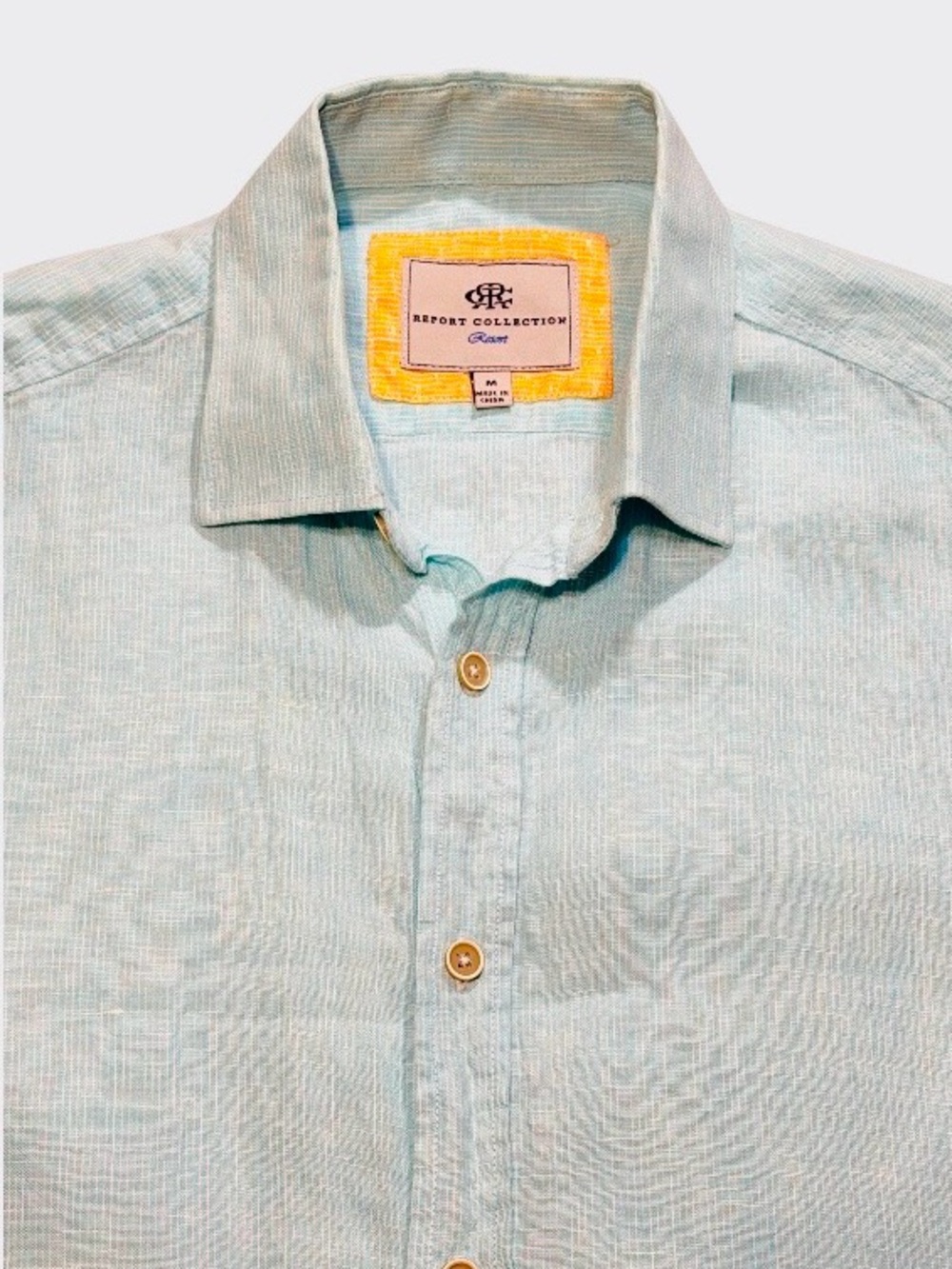 Report Collection Resort Light Blue Linen Button-Down Long Sleeve Shirt